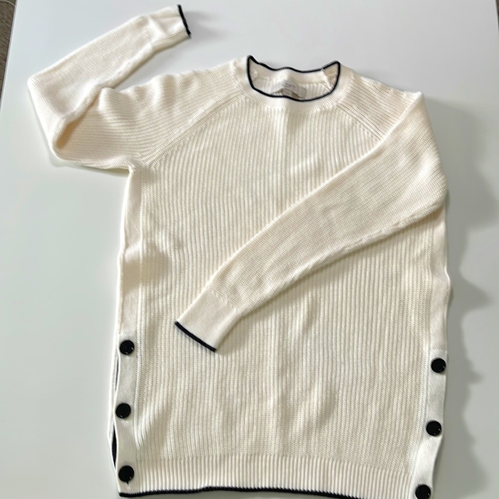Loft Ivory Black Ribbed Knit Crew Sweater Size S